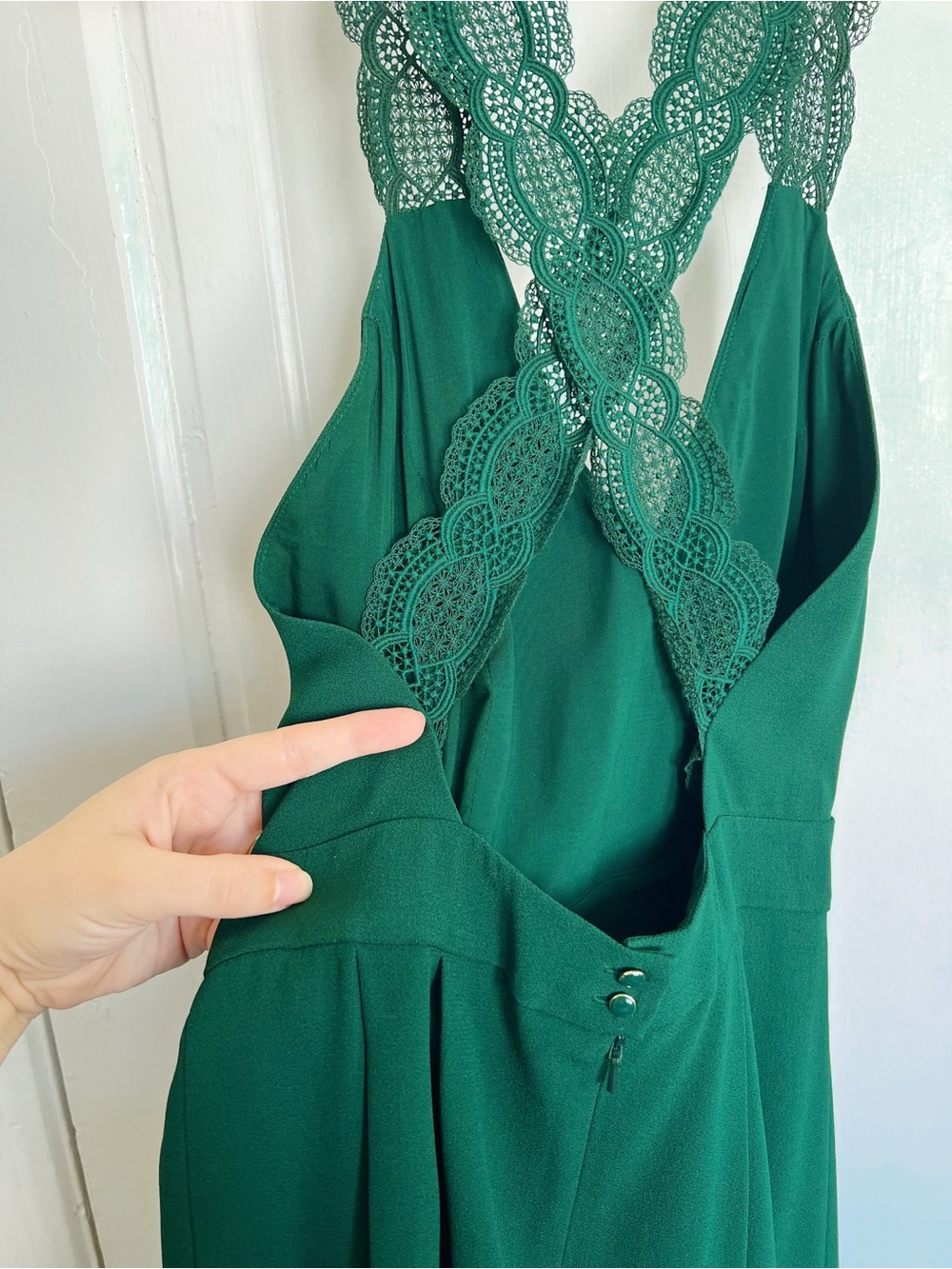 Sezane • Ombeline Dress emerald green mini criss cross lace strap open back - Picture 13 of 14